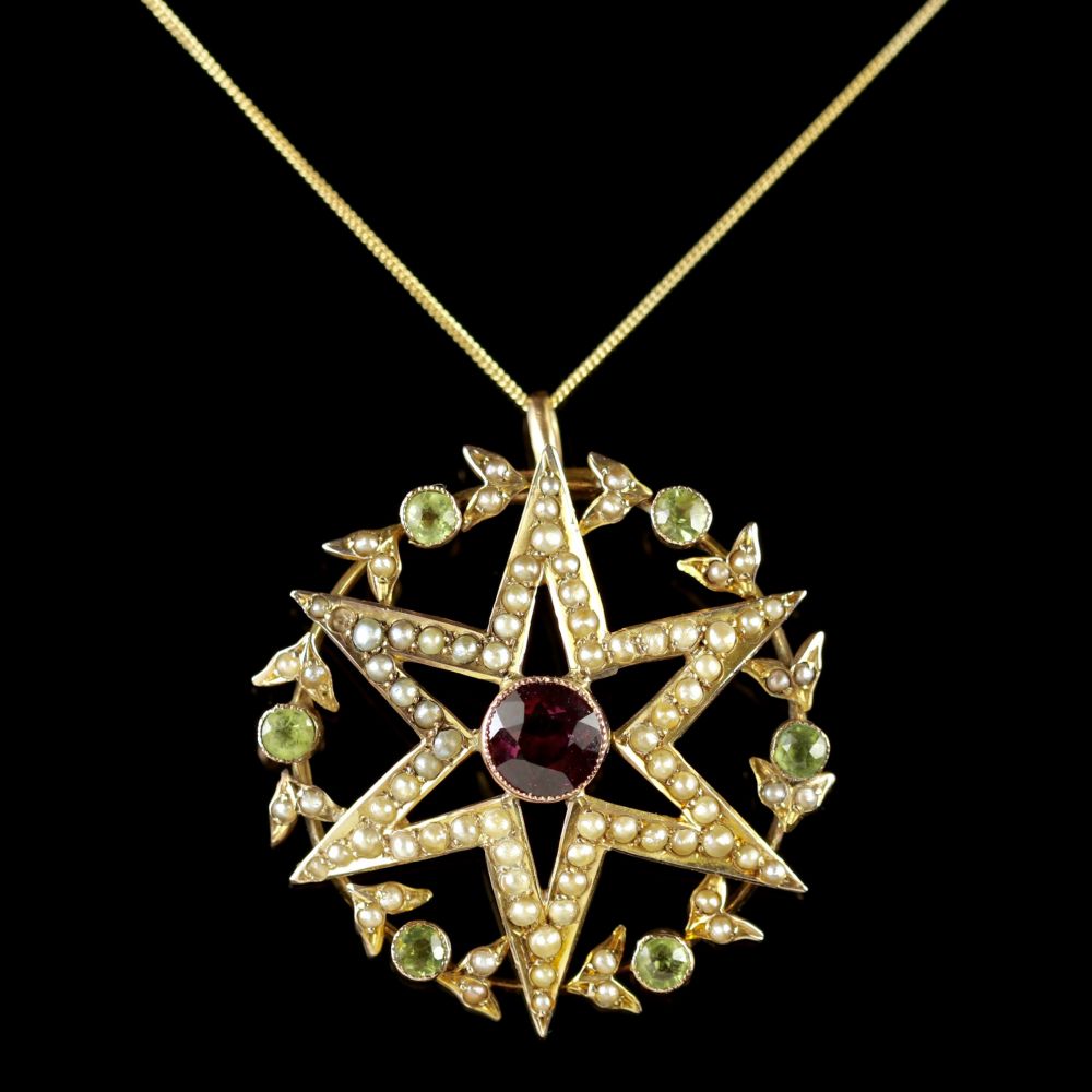 Antique Victorian 15Ct Gold Suffragette Star Pendant And Chain Circa 1900