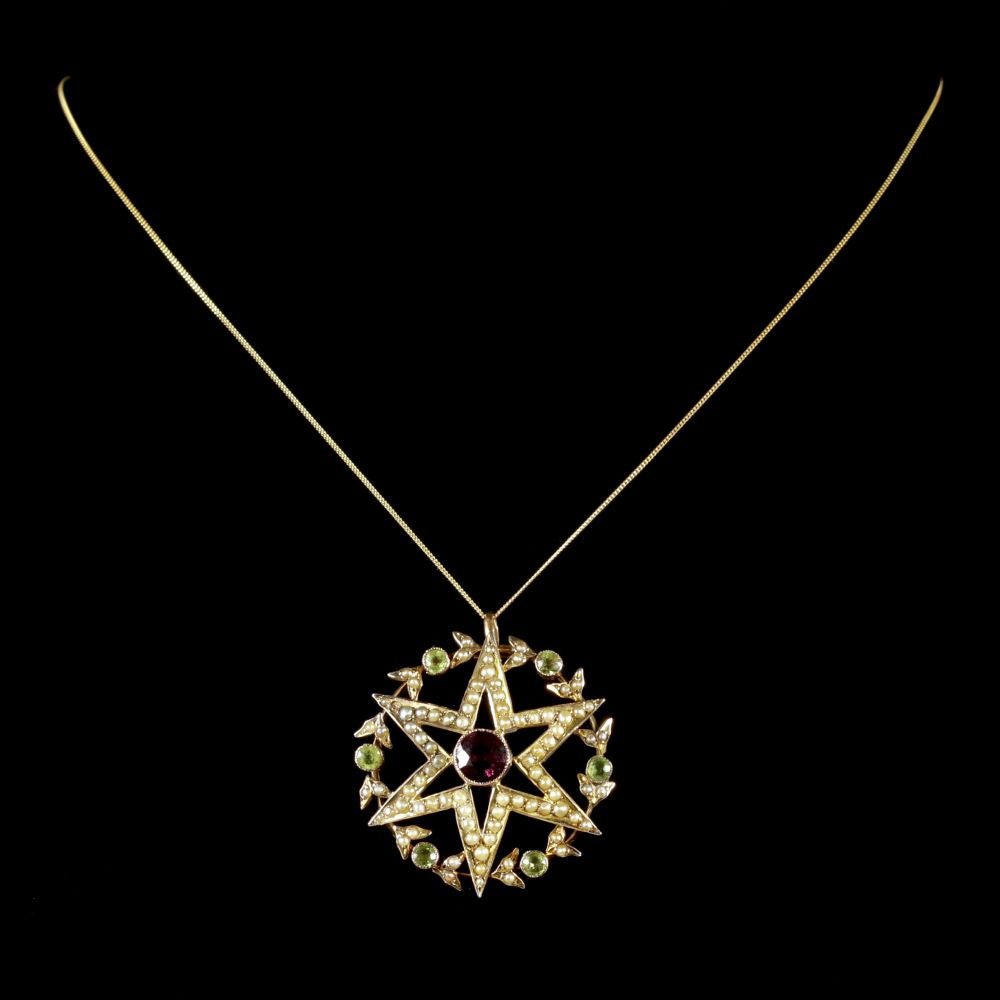 Antique Victorian 15Ct Gold Suffragette Star Pendant And Chain Circa 1900