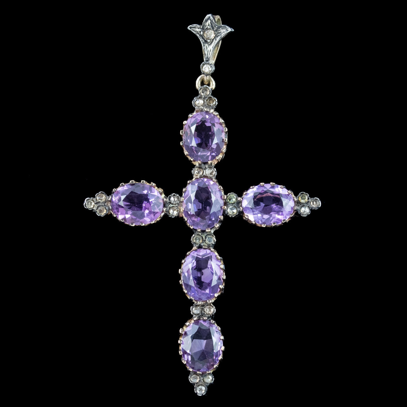 Antique Victorian Amethyst Diamond Cross Pendant 13.8ct Of Amethyst