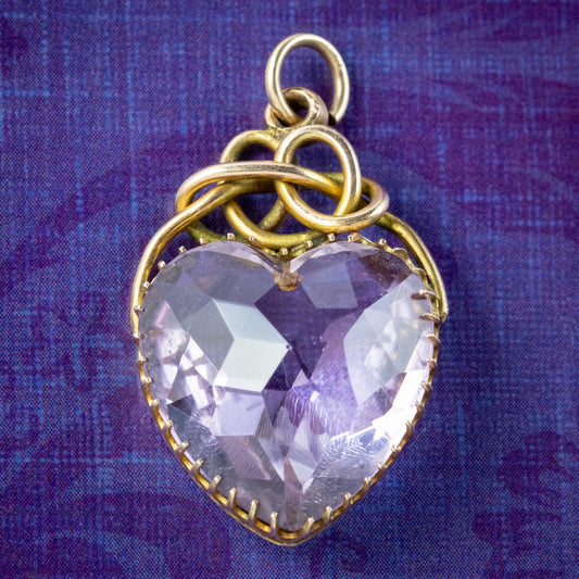 Antique Victorian Amethyst Heart Pendant 9ct Gold 12ct Amethyst