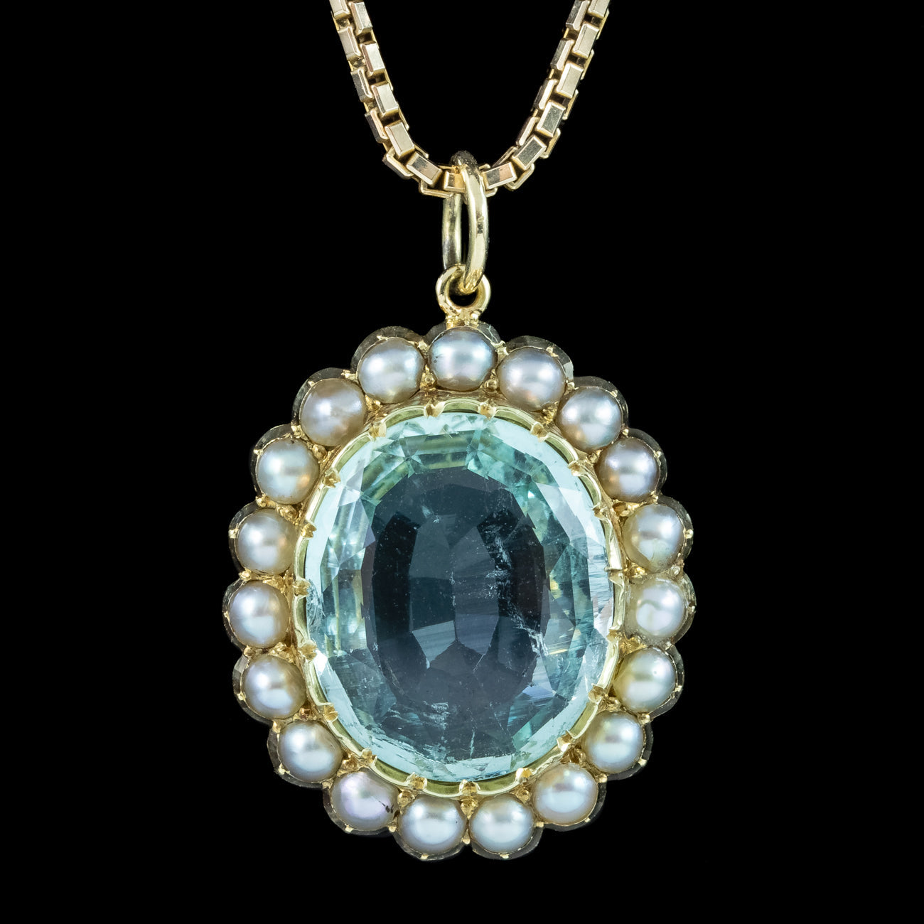 Antique Victorian Aquamarine Pearl Pendant Necklace 12ct Aqua